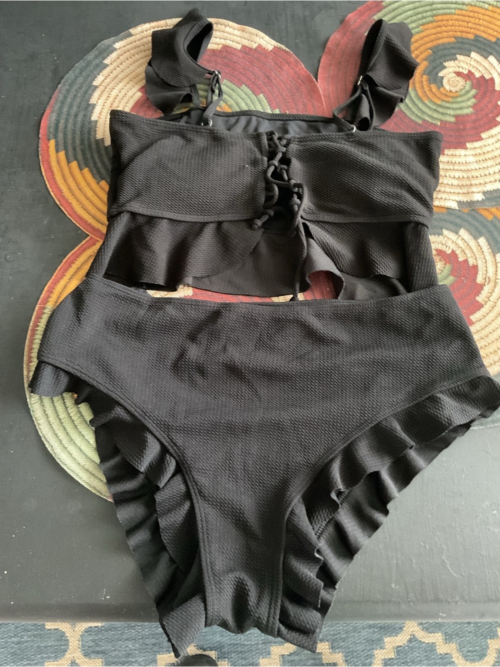 Black Ruffle One-Piece Swimsuit - Brand Unknown